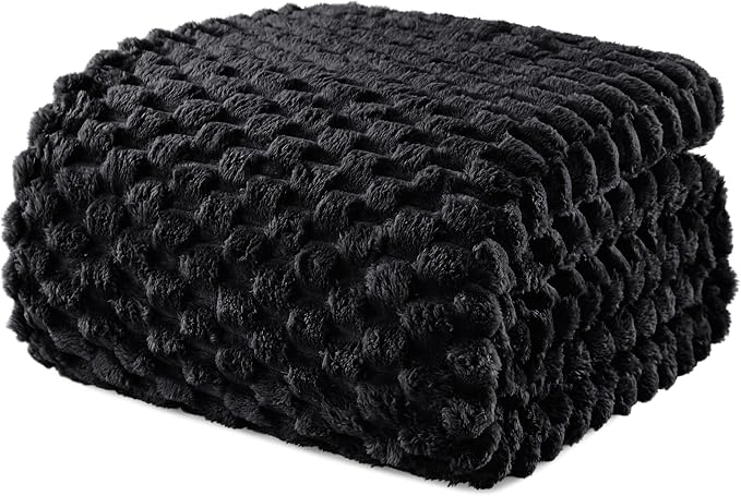 Exclusivo Mezcla Fleece Twin Blanket for Bed, Extra Large Fuzzy Black Bed Blankets, Soft Cozy Plush Sofa Throws for All Seasons, 60x80 Inches