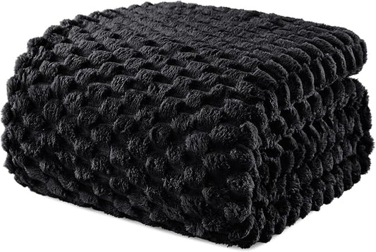 Exclusivo Mezcla Fleece Twin Blanket for Bed, Extra Large Fuzzy Black Bed Blankets, Soft Cozy Plush Sofa Throws for All Seasons, 60x80 Inches