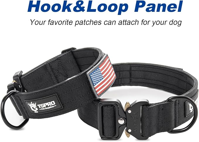 TSPRO Premium Dog Collars Tactical Dog Collar with Patch and Heavy Duty Quick-Release Metal Buckle Durable Thick and Adjustable for Medium to Large Dogs (Camo Green L)