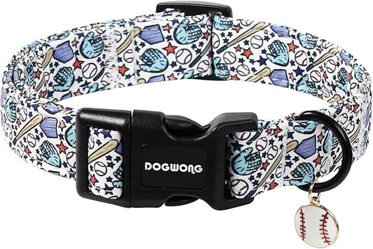 DOGWONG Baseball Dog Collar-Cute Boy Baseball Dog Collar, Adjustable Soft Male Dogs Collars for Small Medium Dogs, S