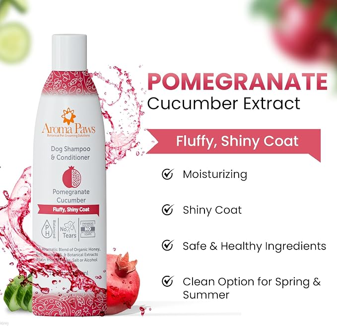 Dog Shampoo and Conditioner - Aromatic Tearless Shampoo for Cleansing, Grooming, and Conditioning - Moisturizing Anti Itch Shampoo for Dogs and Puppies - Pomegranate Cucumber 13.5 oz