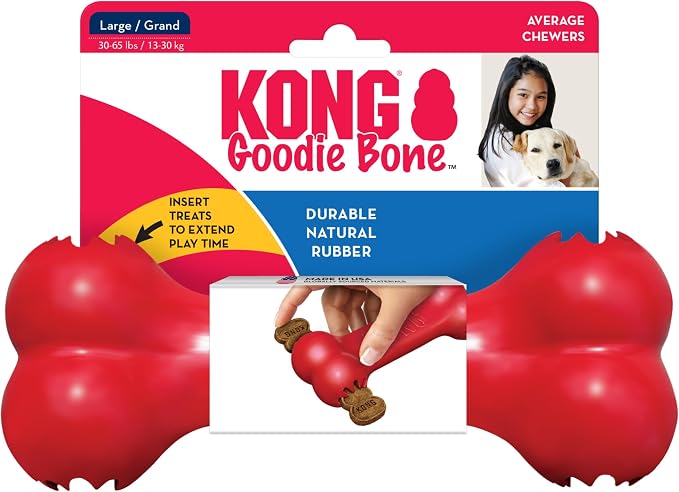 KONG Goodie Bone - Classic Durable Natural Rubber Dog Bone, Supports Mental Engagement - Treat Dispensing - Red - for Large Dogs