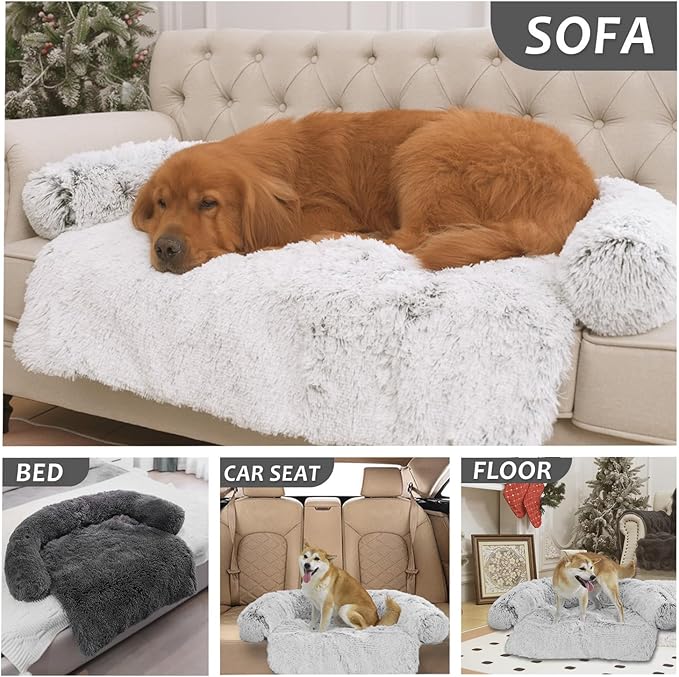 Luxurious Calming Dogs/Cats Bed Mats, Dog Pad Washable Removable Couch Cover, Plush Long Fur Mat for Pets, Waterproof Lining, Perfect for Small, Medium and Large Dogs and Cats (Beige, 53"x39")