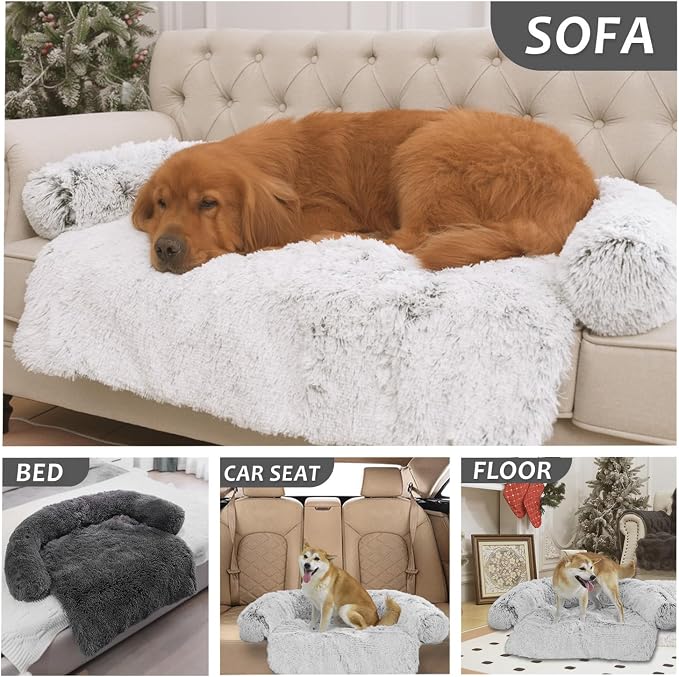 Calming Dogs/Cats Bed Mats, Dog Pad Washable Removable Couch Cover, Plush Long Fur Mat for Pets, Waterproof Lining, Perfect for Small, Medium and Large Dogs and Cats (Dark Gray, 36"x31")