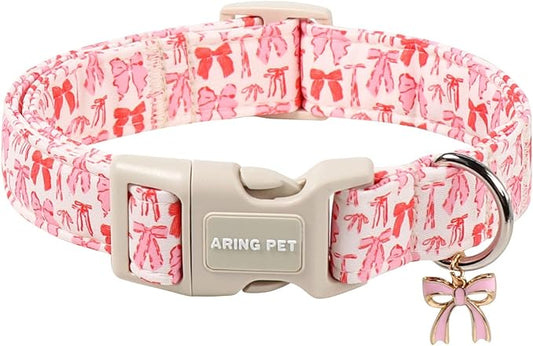 ARING PET Girl Dog Collar, Cute Spring Summer Pink Bow Puppy Pet Collars Necklace for Small Medium Large Female Dogs-S