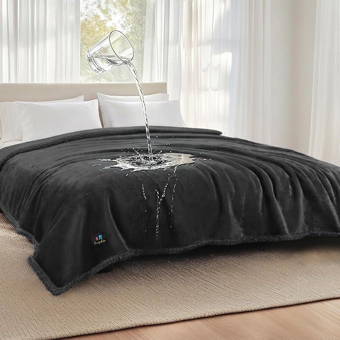Luciphia Waterproof Pet Blankets, Liquid Pee Proof Dog Blanket for Sofa Bed Couch, Reversible Sherpa Fleece Furniture Protector Cover for Small Medium Large Dogs Cats, Black King Size（100" x 85"）