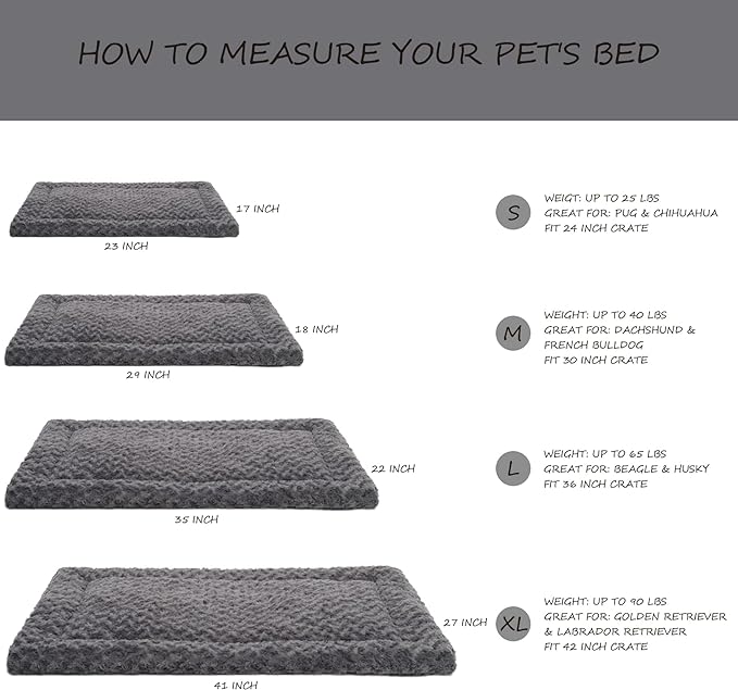 Washable Dog Bed Mat Ultra Soft Dog Crate Pad Comfy Fluffy Pet Kennel Beds Sleeping Mattress for Large Jumbo Medium Small Dogs, 36 x 23 Inch, Gray
