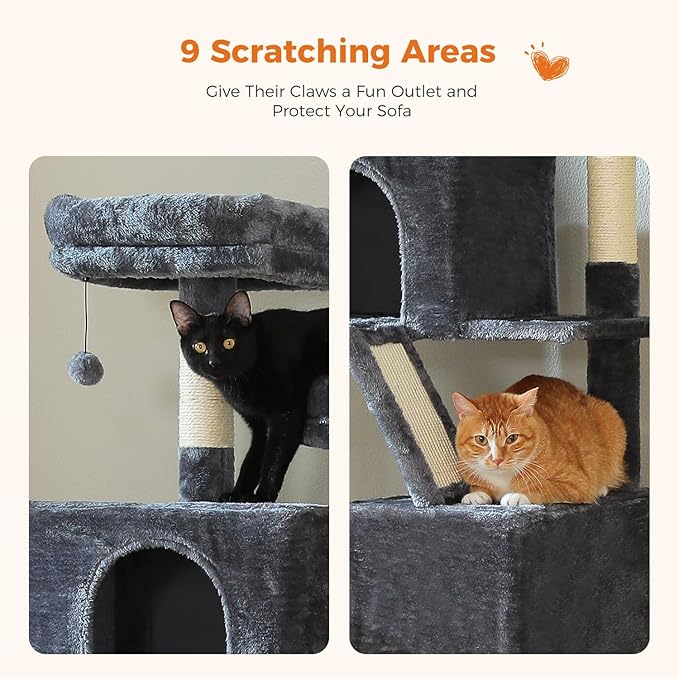 MUTTROS 70.8" Tall Cat Tree for Large Cats, Multi-Level Cat Tower with 8 Sisal Scratching Posts, 2 Top Perches, Big Condo, Large Hammock, and Cat Furniture for Indoor Cats, Dark Gray