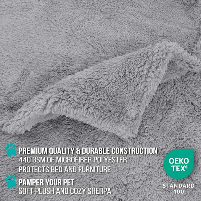 PetAmi Fluffy Waterproof Dog Blanket for Couch and Bed, Reversible Sherpa Pet Throw, Pee Proof Furniture Protector Sofa Cover, Washable Cat Blanket for Small Medium Dogs and Cats (Light Grey, 29x40)