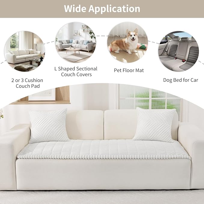Fuzzy Pet Couch Covers for Dogs Washable, Thick Couch Covers for 3 Cushion Sofa Pet Friendly, Non Slip Plush Dog Couch Cover for for Sectional, Loveseat (White, 27.6" x 71")