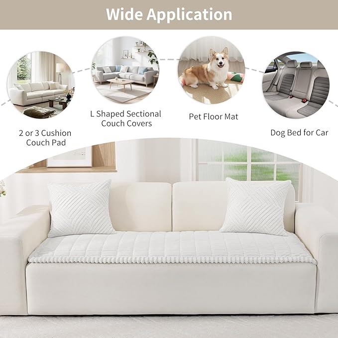 Fuzzy Sofa Headrest Covers for Dogs Washable, Thick Couch Covers for 3 Cushion Sofa Pet Friendly, Non Slip Plush Dog Couch Cover for for Sectional, Loveseat (White, 27.6" x 35.4")