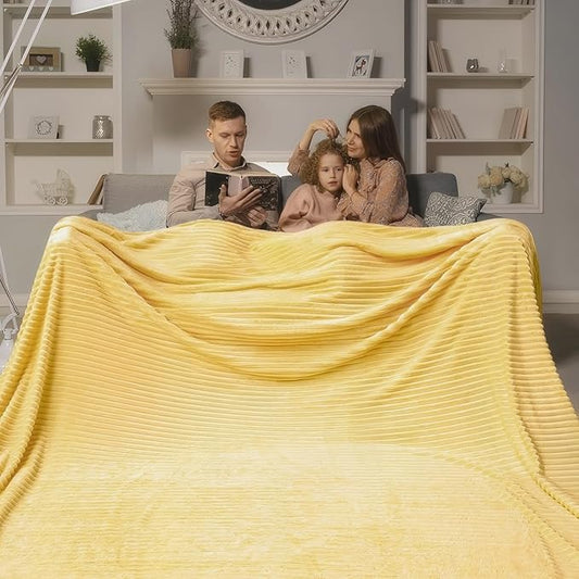Bnuitland Light Yellow Fleece Throw Blanket 90"x108",300GSM Large Big Soft Cozy Warm Lightweight Stripe Pattern for Bed Sofa Home Decor,Suitable for Adults Family All Season