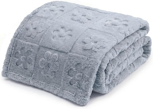 Americanflat 30x40 Jacquard Kids Throw Blanket - Soft and Breathable Mini Fleece Throw Blanket for Couch, Bed, Chair - Fleece Blankets Perfect for Home, Bedroom, or Outdoor - Flower Design in Gray