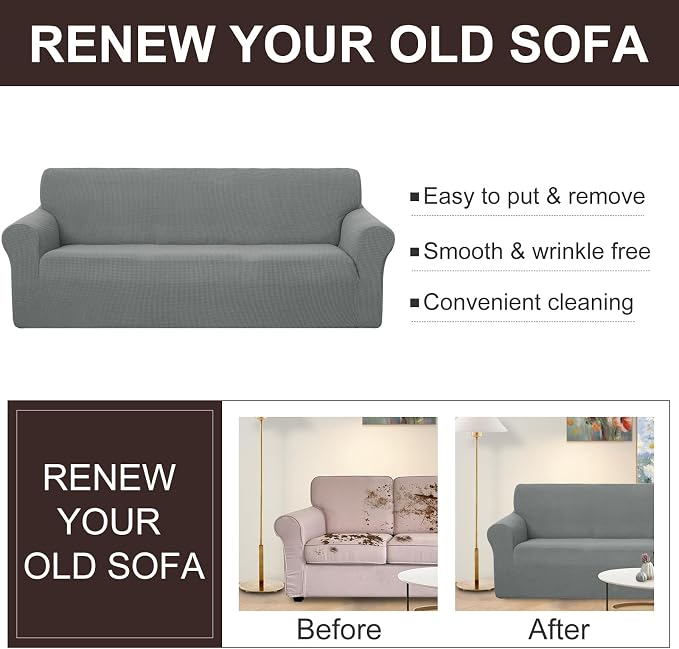 U-NICE HOME Stretch Couch Cover Sofa Cover Sofa Slipcover Furniture Protector for 4 Cushion Couch Sofa Pet Friendly(Oversized Sofa, Grey)