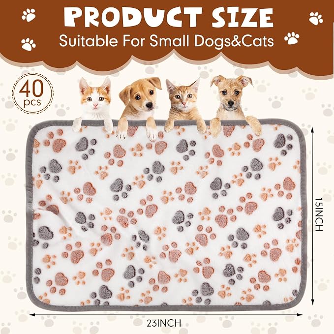 Chumia 40 Pcs Dog Blankets Soft Fluffy Fleece Washable Puppy Sleep Blankets Small Mat for Pets Throw Warm Bed Mat for Dog Puppy Cat (Grey,Heart,Star,Paw,Bone)