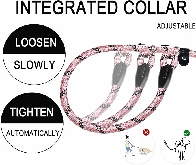 6 FT Dog Leash, Durable Premium Quality Strong Training Rope Slip Leash with Comfortable Padded Handle and Highly Reflective Threads for Small Medium and Large Dogs, (Light Pink)