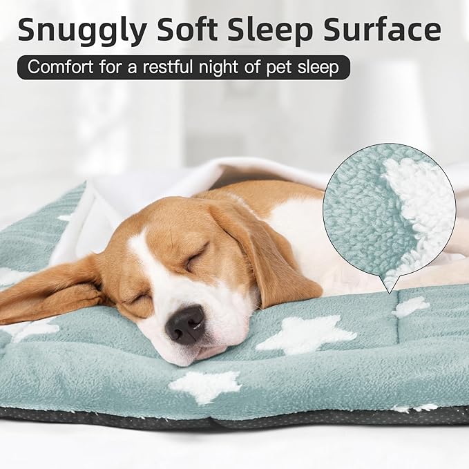 Mora Pets Dog Crate Pad Crate Bed Mat Small Dog Bed Washable Cute Star Pet Kennel Bed for Dog Cage Ultra Soft Flat Puppy Cat Kitten Pillow for Sleeping Anti-Slip Blue 24 x 18 inch 2 Pack