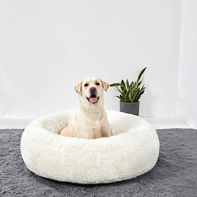Washable Dog Round Bed - XLarge Donut Dog Bed, Comfy Calming Cuddler