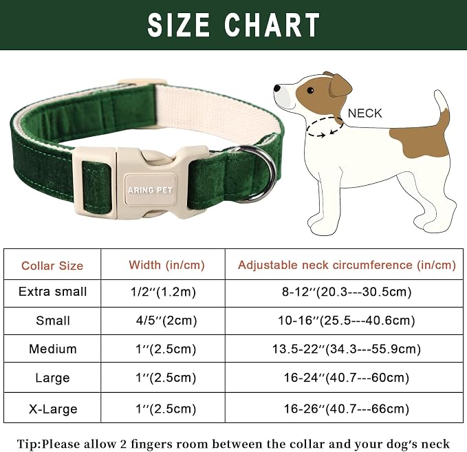 ARING PET Christmas Dog Collar-Cute Green Cotton Puppy Collar for Small Dogs, Adjustable Lightweight Pet Collars with Quick Release Buckle for Small Medium Large Dog