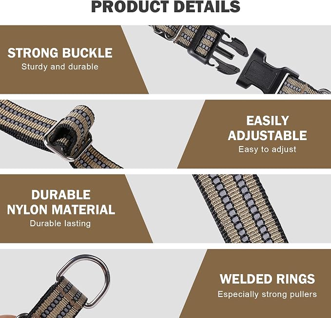 Hikiko Martingale Dog Collars Reflective Nylon Dog Collar with Quick Release Buckle Adjustable Training No Slip Dog Collar (Small, Brown)