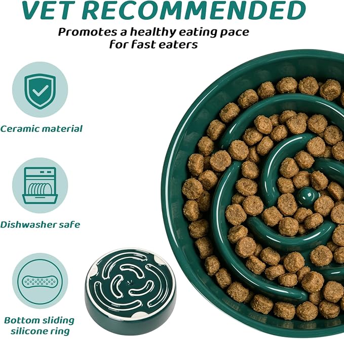 Slow Feeder Dog Bowls,Ceramic Slow Feeding Bowl for Small and Medium Breed,Anti Choking Puzzle Dog Food Bowl with Non-Slip Base for Fast Eater(Green, S-0.6CUP)