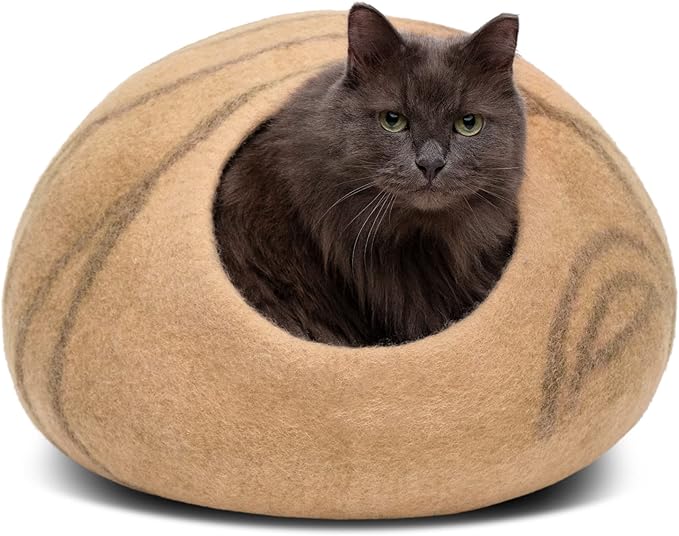 MEOWFIA Cat Cave – Premium Felt Cat Enclosure for Indoor Cats, Handmade Merino Wool (Beige, Medium)