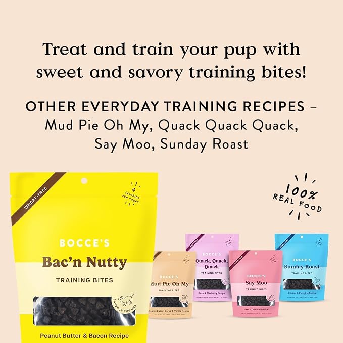 Bocce's Bakery Bac’n Nutty Training Treats for Dogs – Natural, Low-Calorie, Wheat-Free Training Bites Made with Real Ingredients and Baked in The USA – PB & Bacon Recipe (2 Pack Bundle)