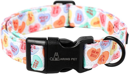 ARING PET Valentine's Day Dog Collar, Cute Candy Heart Pet Collars with Quick Release Buckle for Puppy Small Medium Large Boy Girl Dogs-L