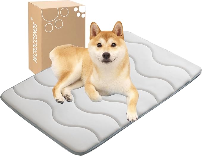 MICROCOSMOS 0.8" Thick Cooling Dog Foam Pad & Summer Pet Sleeping Mat, Machine Washable, Materials Safe, Portable Flat Pet Bed for Dogs.(Grey, 30" x 19")