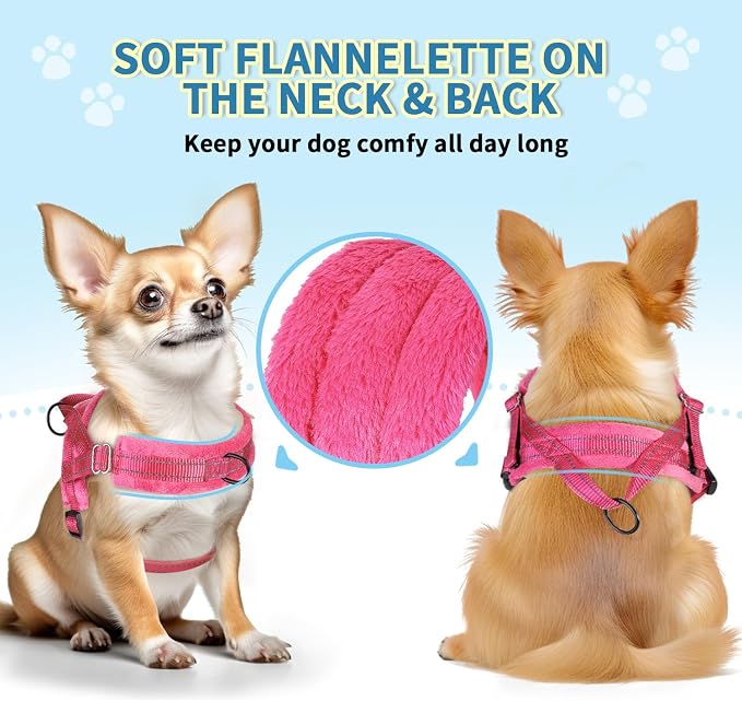 Lukovee No Pull Dog Harness and Leash Set, Soft Padded Small Dog Harness, Neck & Chest Adjustable Reflective Vest Puppy Harness with 4ft Lightweight Anti-Twist Dog Leash for Small Dogs (XXS, Pink)