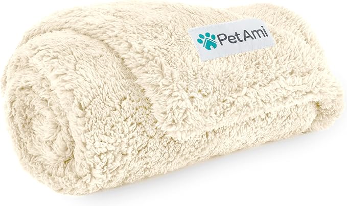 PetAmi Fluffy Waterproof Dog Blanket for Couch and Bed, Reversible Sherpa Pet Throw, Pee Proof Furniture Protector Sofa Cover, Washable Cat Blanket for Small Medium Dogs and Cats (Beige Cream, 29x40)