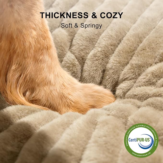 FURTIME Dog Beds Large Sized Dog, Washable Orthopedic Pet Bed with Removable Cover, Rectangle Soft Calming Sleeping Puppy Bed Durable Pet Cuddler with Anti-Slip Bottom, Beige, L(36"x27"x8")