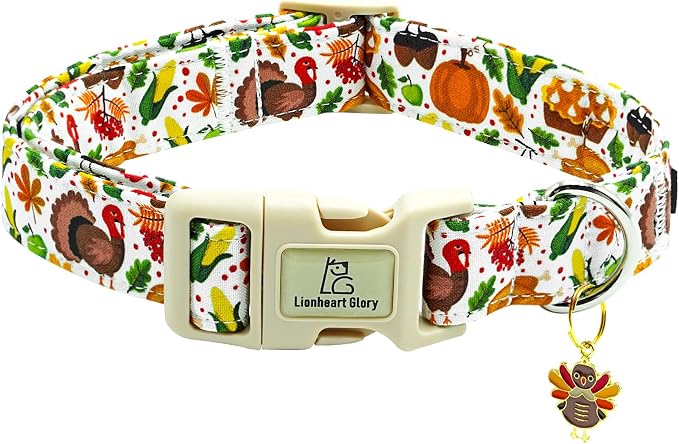 Lionheart glory Turkey Dog Collar, Thanksgining Day Dogs Collar Adjustable Soft Comfortable Collars for Medium Dogs Girl or Boy Pet Gift Fall Cute Collar Quick Release Plastic Buckle