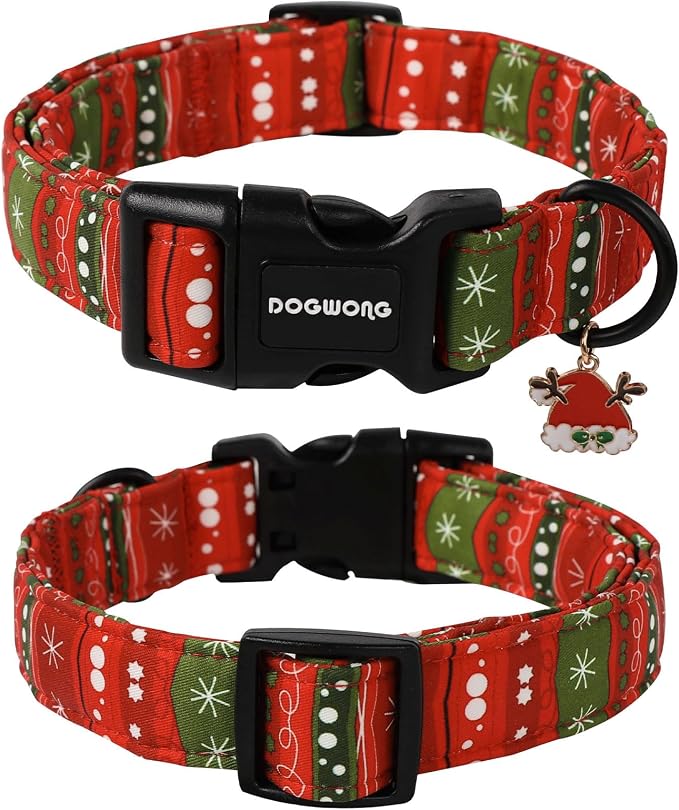 DOGWONG Christmas Dog Collar- Cute Red Christmas Strip Dog Collars Adjustable Designer Dog Collar for Small Medium Large Dogs XL