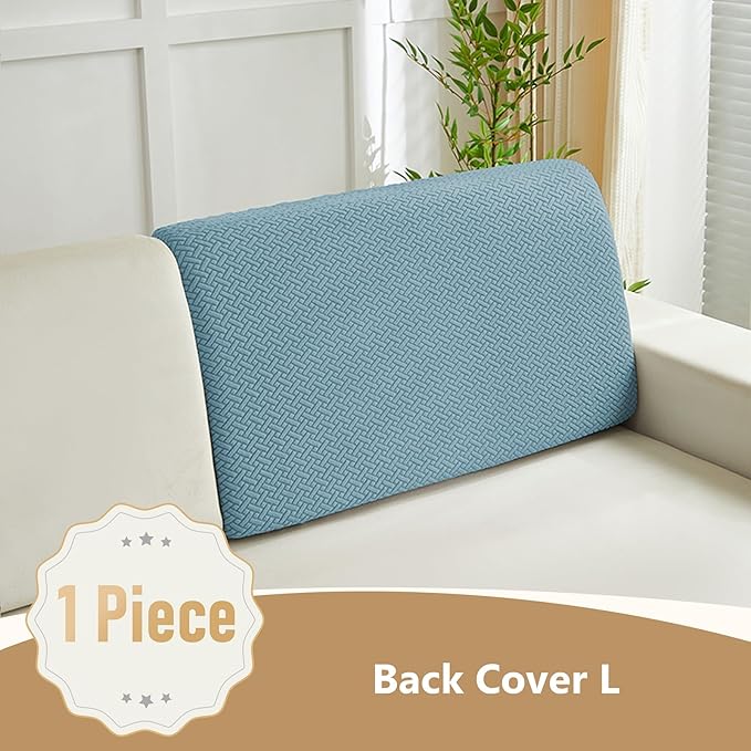 Yoovat Couch Cushion Covers for Sofa Couch Covers Wear-Resistant Universal Sofa Cover Washable Stretch for Sectional Slipcovers (Texture-Sea Blue,Back Cover L)