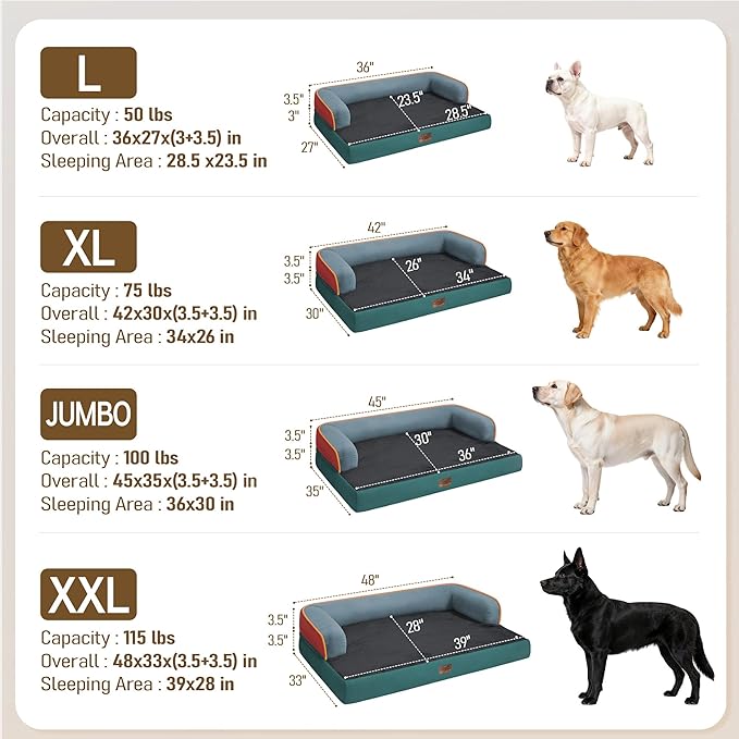 Comfort Expression Memory Foam Dog Bed - Washable Pet Bed for Big Dog Waterproof Orthopedic Dog Beds with Removable Cover ，Non-Slip Pet Couch Sofa- 36 x 27