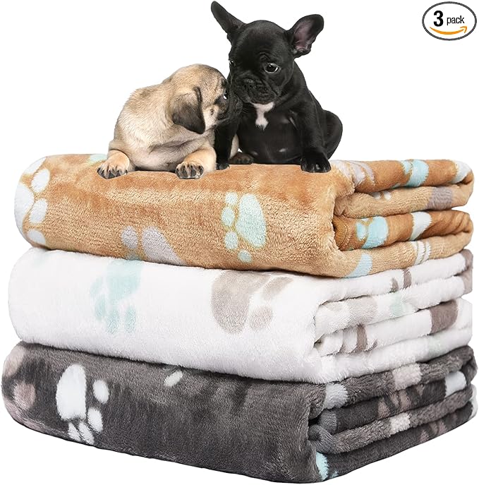Rezutan Small Dog Blankets 3 Pack for Pet Cat Soft Fuzzy Washable Puppy Blankets, Reversible Paw Print Suitable for Dog Kennels & Beds Sofas Gifts Puppy Essentials, 23x16 inch