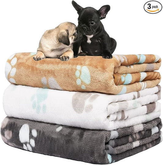 Rezutan Small Dog Blankets 3 Pack for Pet Cat Soft Fuzzy Washable Puppy Blankets, Reversible Paw Print Suitable for Dog Kennels & Beds Sofas Gifts Puppy Essentials, 23x16 inch