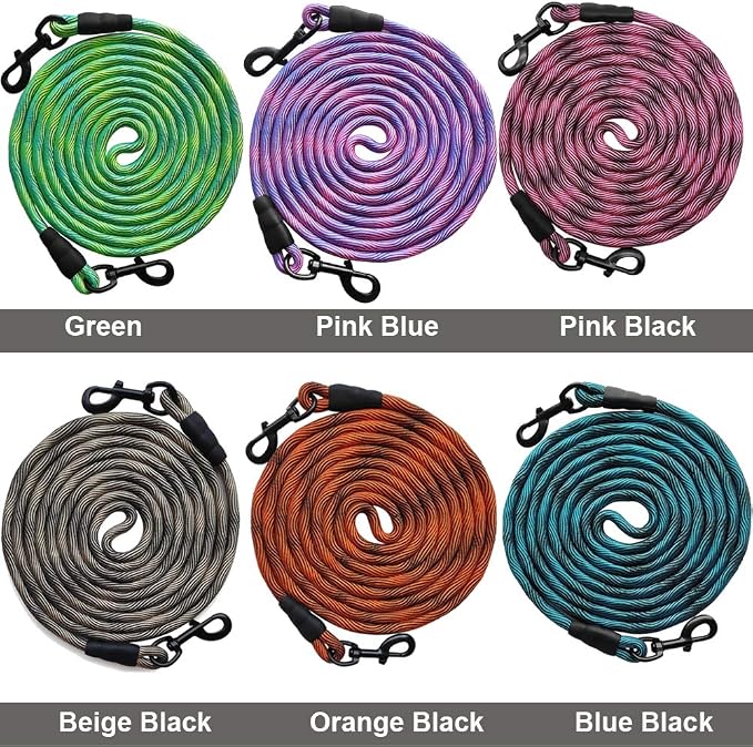 BTINESFUL Tie-Out Check Cord Long Rope Dog Leash, 8ft 12ft 20ft 30ft 50ft Recall Training Dog Lead- Great for Large Medium Small Dogs Training, Playing, Camping, or Backyard (30ft, Blue Black)