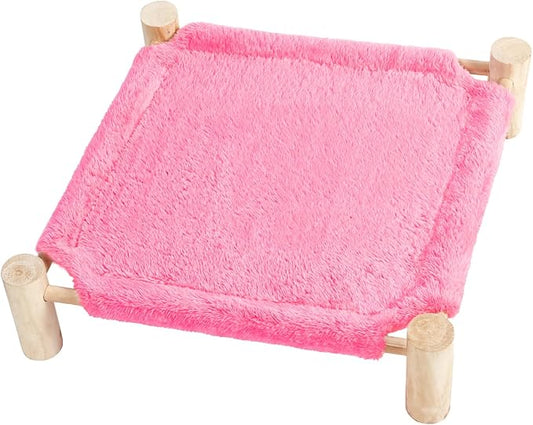 Patas Lague Cat and Dog Hammock Bed for Small Dogs, Brethable Wooden Cat Pet Rabbit Elevated Bed Cots Furniture for All Seasons Fleece Hot Pink