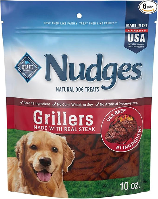 Blue Buffalo Nudges Grillers Natural Dog Treats, Steak, 10oz (Pack of 6)