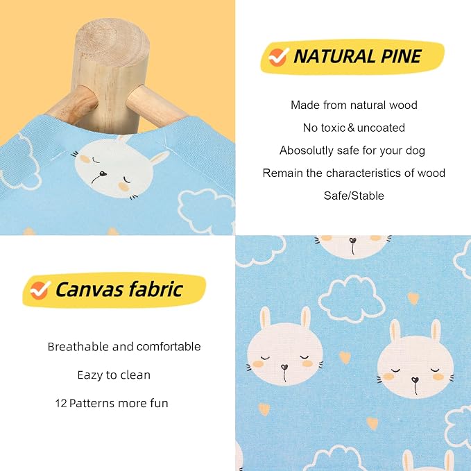 Patas Lague Cat and Dog Hammock Bed for Small Dogs, Brethable Wooden Cat Pet Rabbit Elevated Cooling Outdoor Bed Cots Furniture for Summer Rabbits