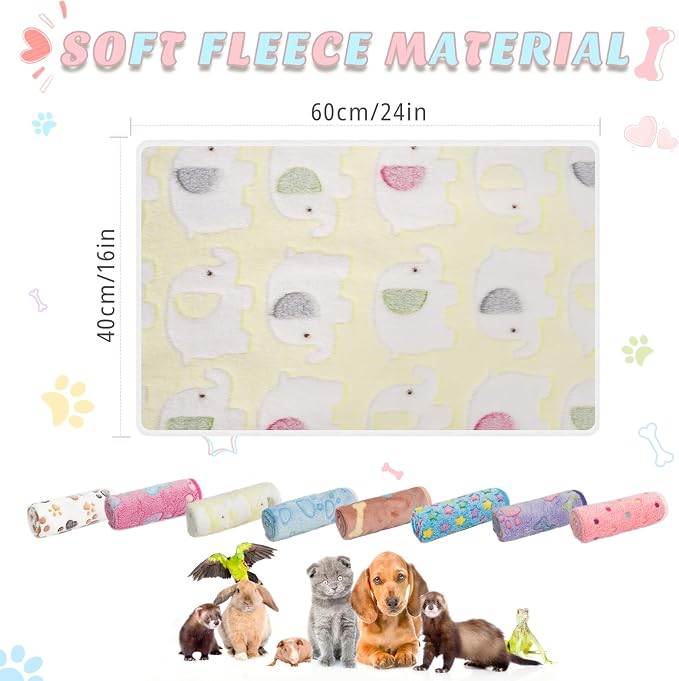 8 Pack Guinea Pig Cage Liner, Washable Guinea Pig Fleece Blankets Bedding Accessories, Flannel Throw Warm Sleep Mat, Pet Pee Pads for Small Animal Hamster Rabbit Puppy Cat (Light Color, 26x14 Inch)