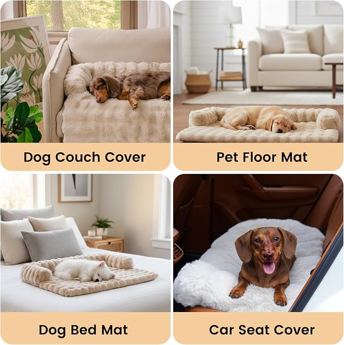 Dog Bed for Couch, Calming Dog Couch Bed for Small Medium Dogs, Fluffy Faux Fur Fuzzy Washable Pet Sofa Covers Protector Mat Pad for Pets Cats Puppy