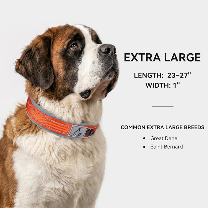 Joytale Dog Collar for Extra Large Dogs, Neoprene Padded and Adjustable, Reflective Wide Heavy Duty Pet Collars with Durable Metal Belt Buckle for Walking, Orange, XL