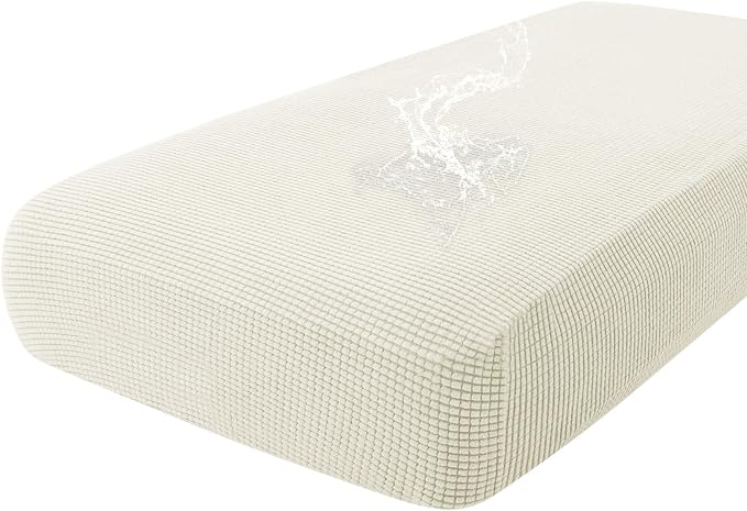 hyha Waterproof Couch Cushion Covers for Pets, Non Slip Sofa Cover for Dogs Washable, Soft Thick Stretch Jacquard Fabric, Sofa Slipcovers with Elastic Bottom (1 Piece for Large, Cream White)