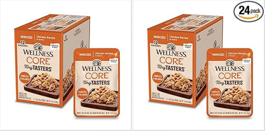 Wellness CORE Tiny Tasters Minced Adult Wet Cat Food,Natural,Protein-Rich,Grain Free,1.75-Ounce Pouch,(Chicken),(Pack of 24)