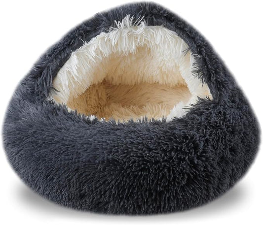 FORMYCATIE Cat Beds for Indoor Cats,Cat Cave for Puppy and Kitty,Calming Small Dog Bed for Small Dogs with Cover Cave,Cozy Warming Fluffy Washable Anti-Slip Pet Sleeping Bag(24 * 24inch,Dark Gray)