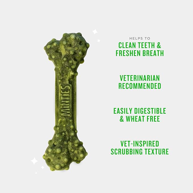 Minties Dental Chews for Dogs, 20 Count, Vet-Recommended Mint-Flavored Dental Dog Treats for Medium Sizes 25-50 lbs, Bones Clean Teeth, Fight Bad Breath, and Removes Plaque and Tartar