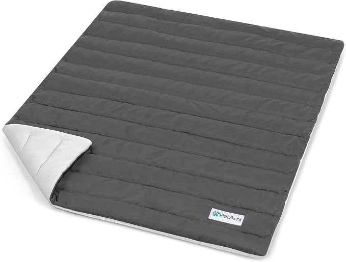 PetAmi Dog Cooling Mat, Q-Max Pet Cooling Blanket with Thick Cushioning, Self Cooling Pad for Dogs & Cats, Reversible Summer Mat for Crate, Couch, Kennel, Gray/Light Grey, Medium (29x40)